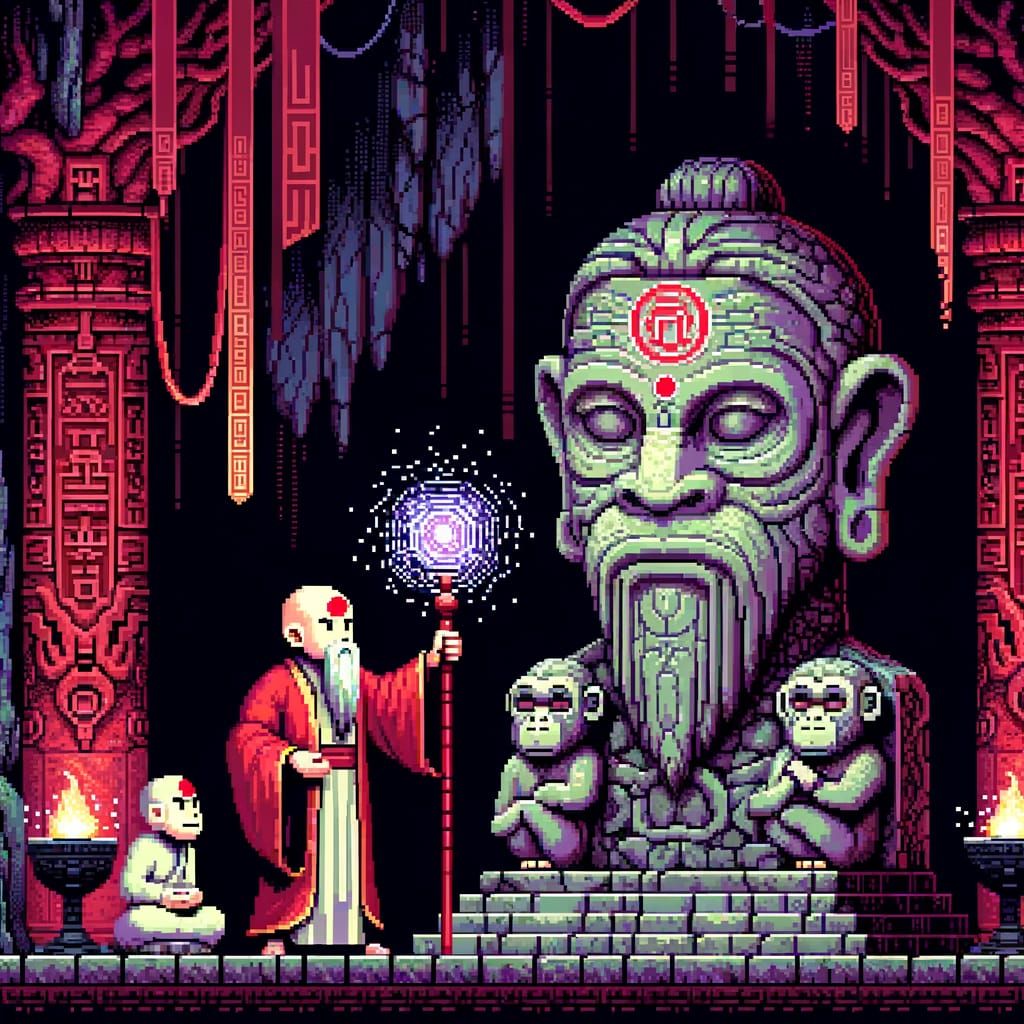 Mystical Pixel Art Temple of the Monkey God