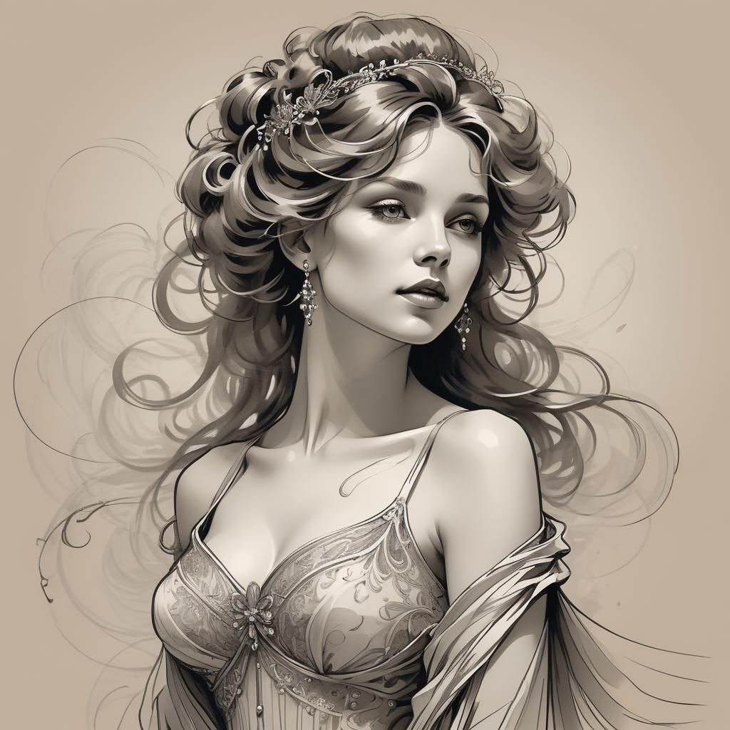 Elegant Woman in Art Nouveau Style