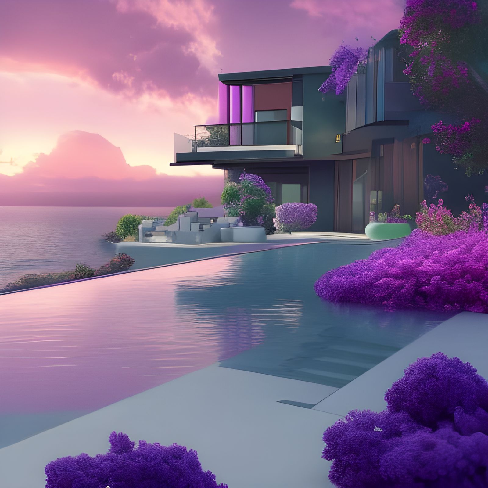 Surreal Modern Villa Basks in Vibrant Sunset Colors