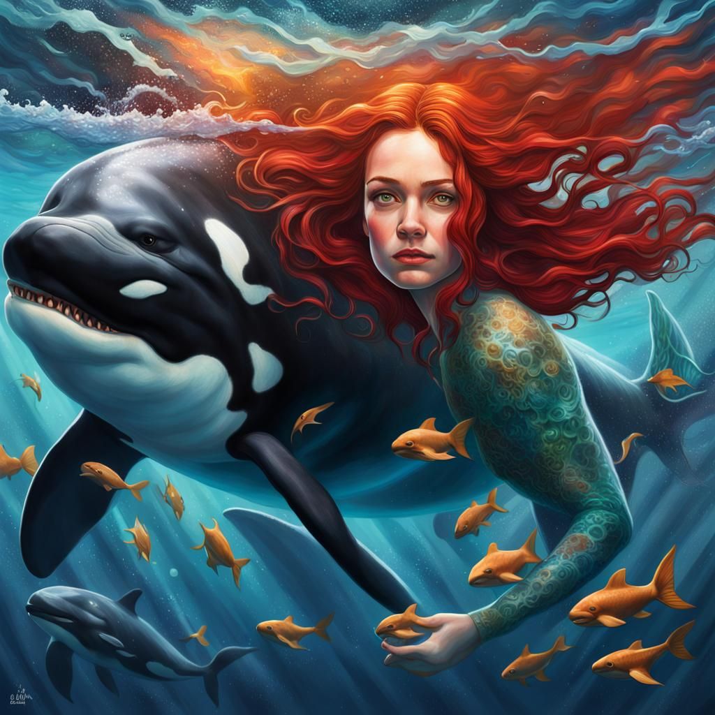 Hyperrealistic Mermaid in Vibrant Splash Art