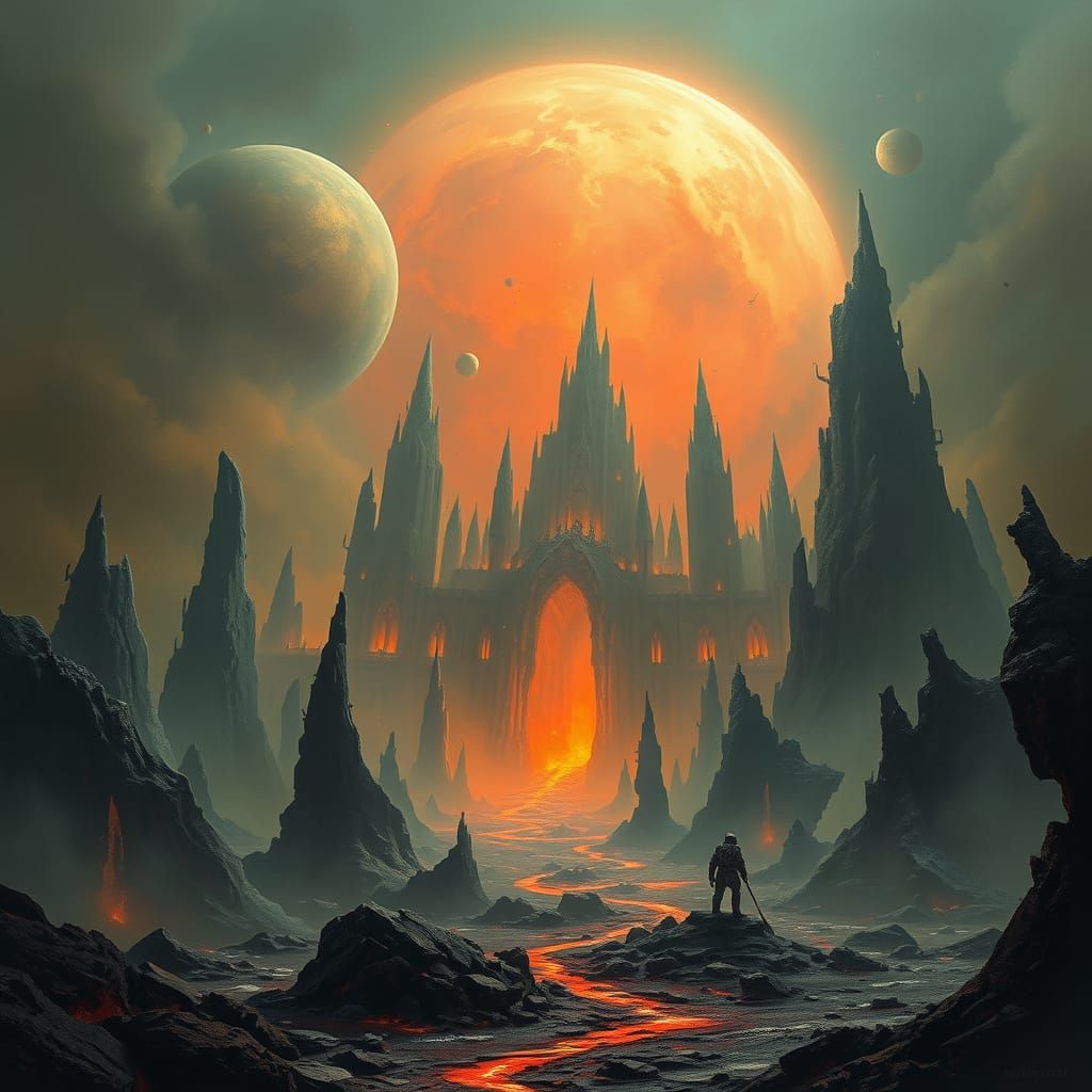 Dark, Gothic Daemon World in a Haunting, Oil-Painting Style