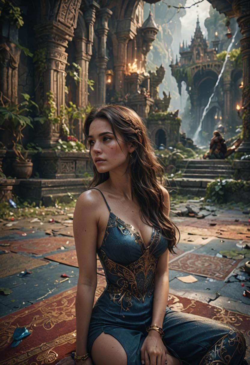 Brunette woman sitting on the floor