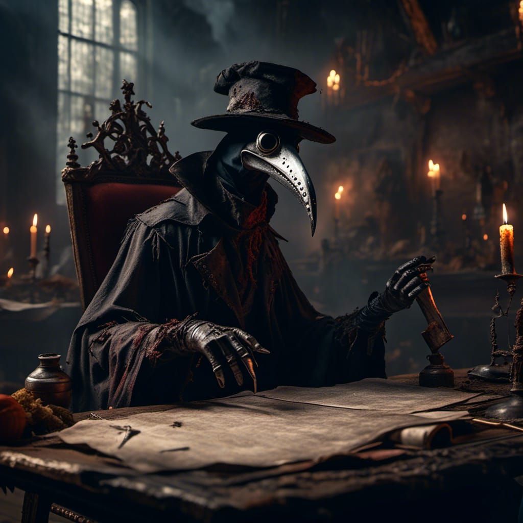 Ethereal Plague Doctor Studies Ancient Tomes in a Haunted St...