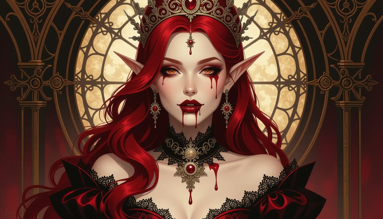 Regal Faerie Steampunk Vampire Queen with Bloodstone Tiara