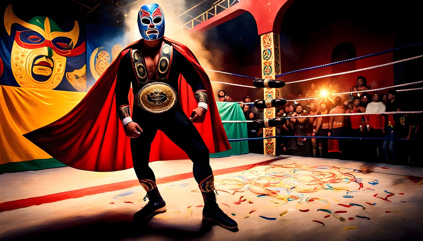 Wrestling Champion in a Vibrant Mexican Muralist Masterpiece