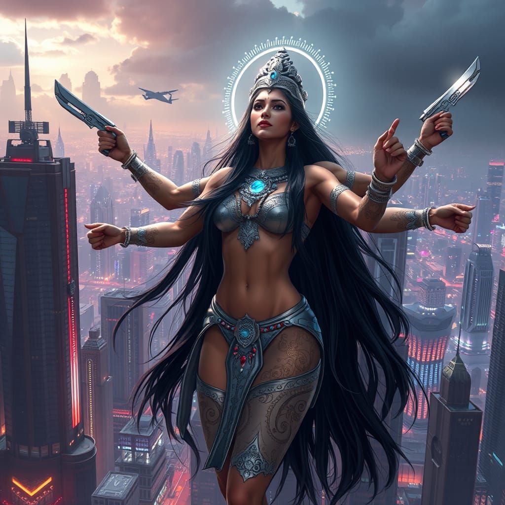 Cosmic Vishnu Descends Upon Neon Metropolis in 3D Anime Art