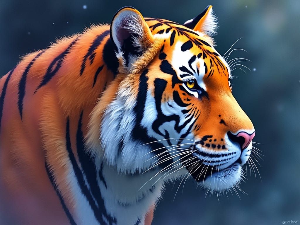 Tiger Illuminated by Soft Rainbow Hues