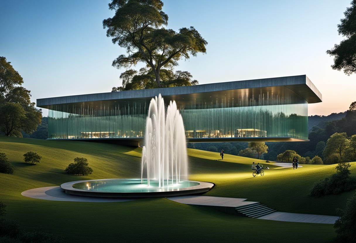 Sanaa-Inspired Glass Pavilion on the Lake at Night