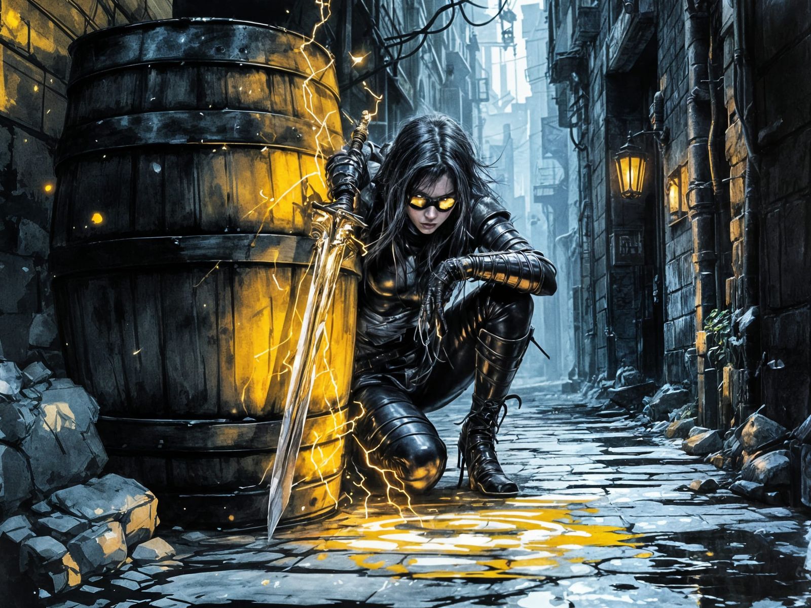 Rogue in Medieval Town, Ink Drawing Style