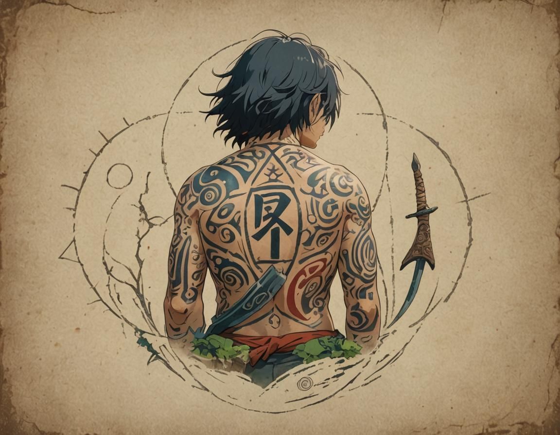 Ethereal Tattooed Rune Illuminated in Deep Color