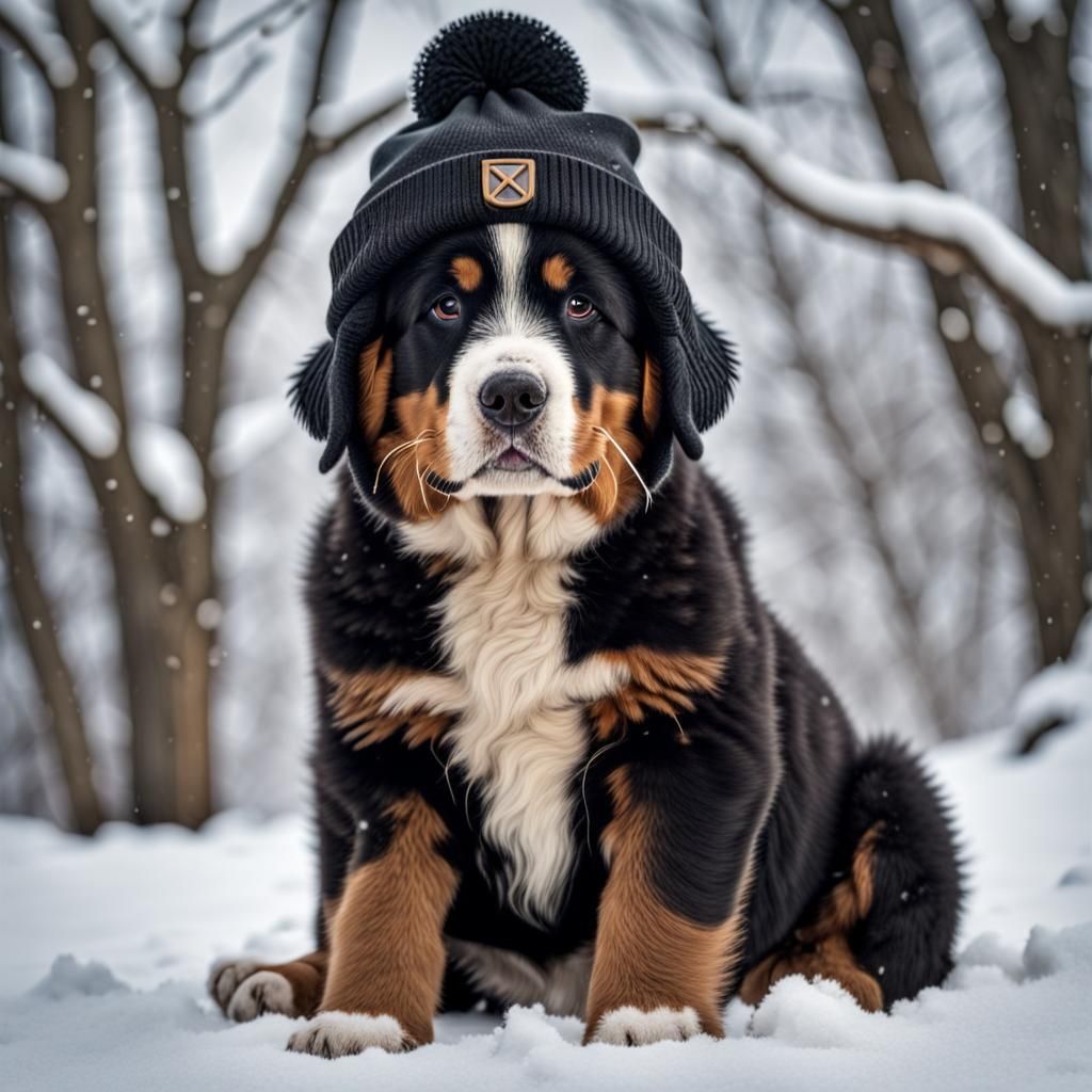 Surreal Bernese Mountain Dog Puppy Captured in Moody Winter...