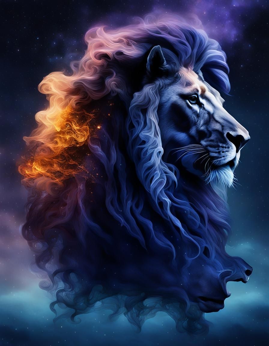 head   in the sky 
the lion is made of smoke