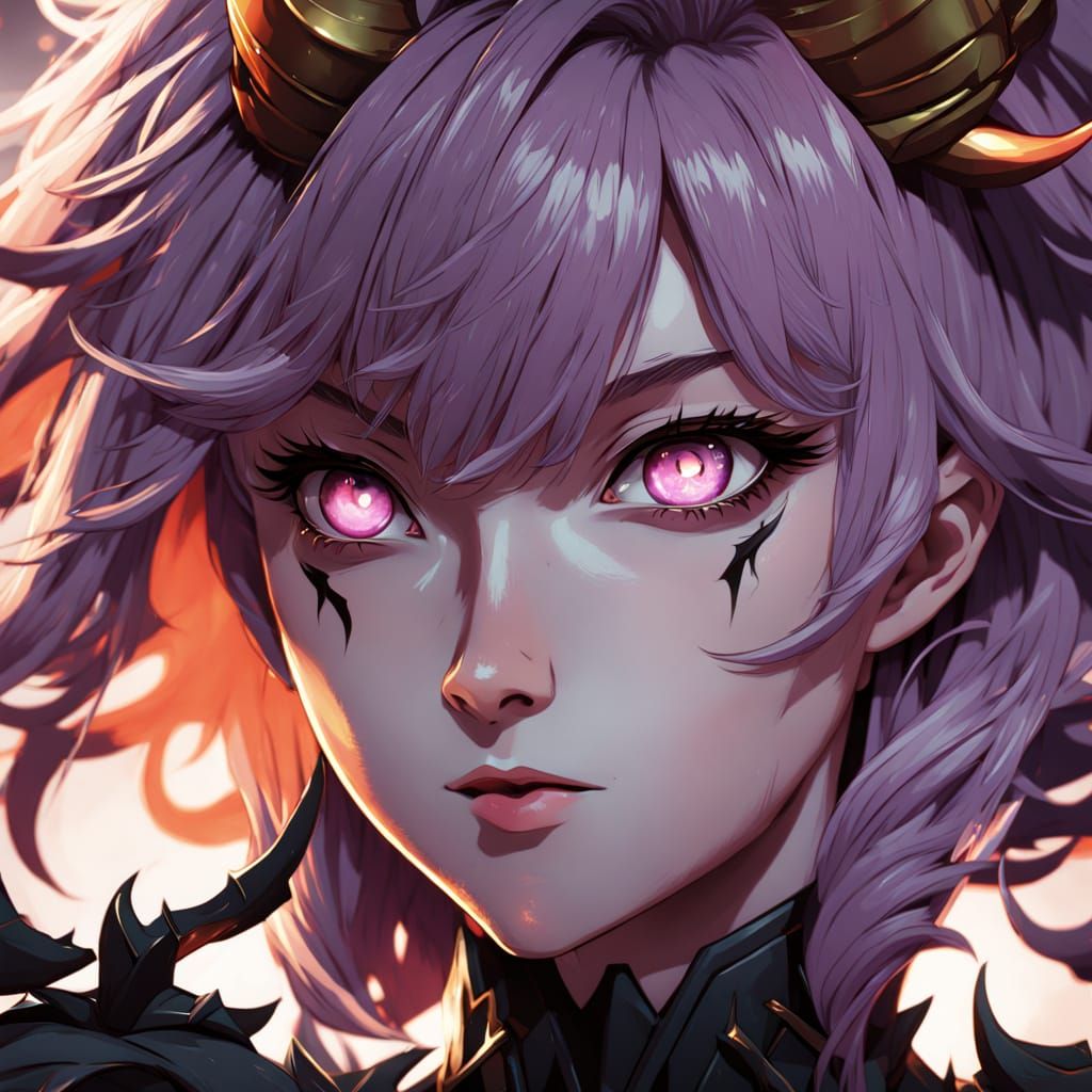 Anime Art: Woman Wakes With Lilac Demon