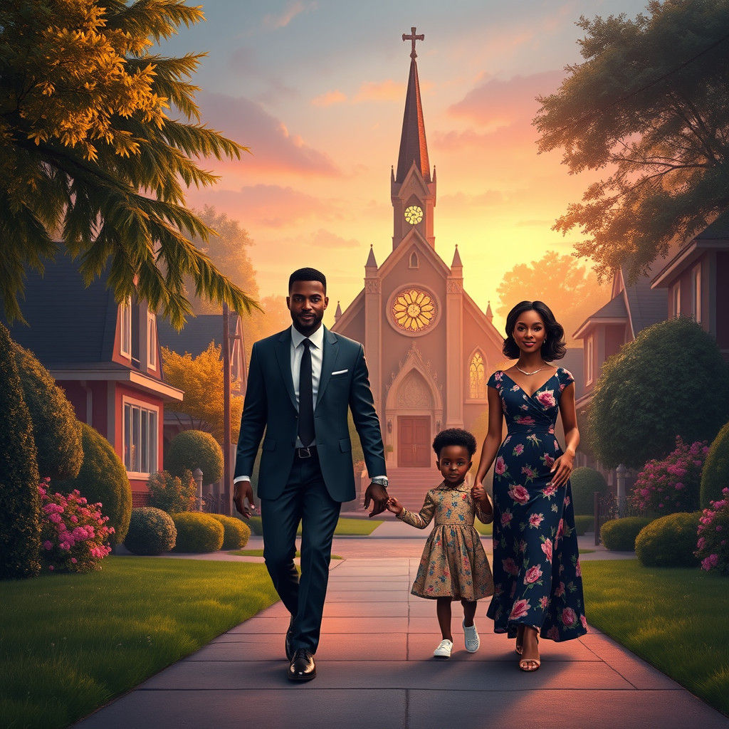 African American Family in Elegant Sunday Attire