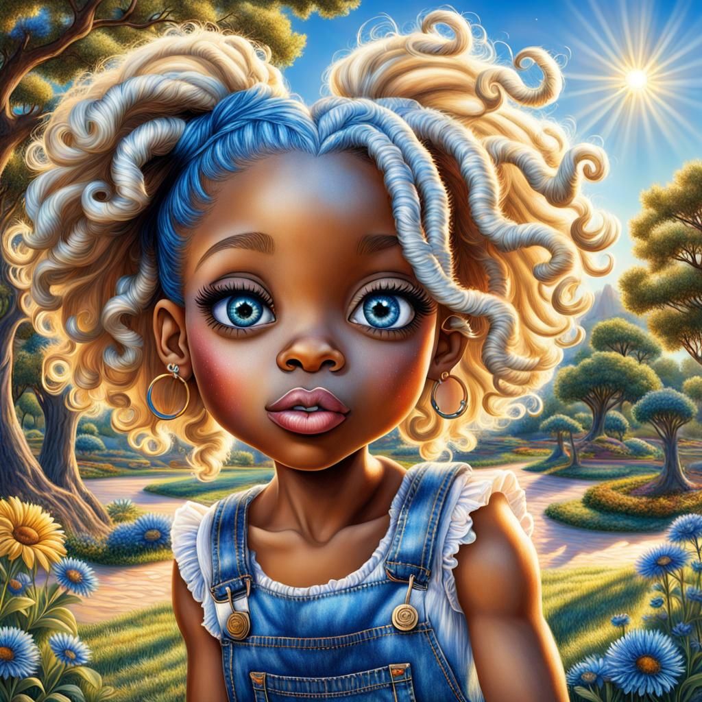 Whimsical Girl Blows Kisses in Sunny Park in Epic Toon Style