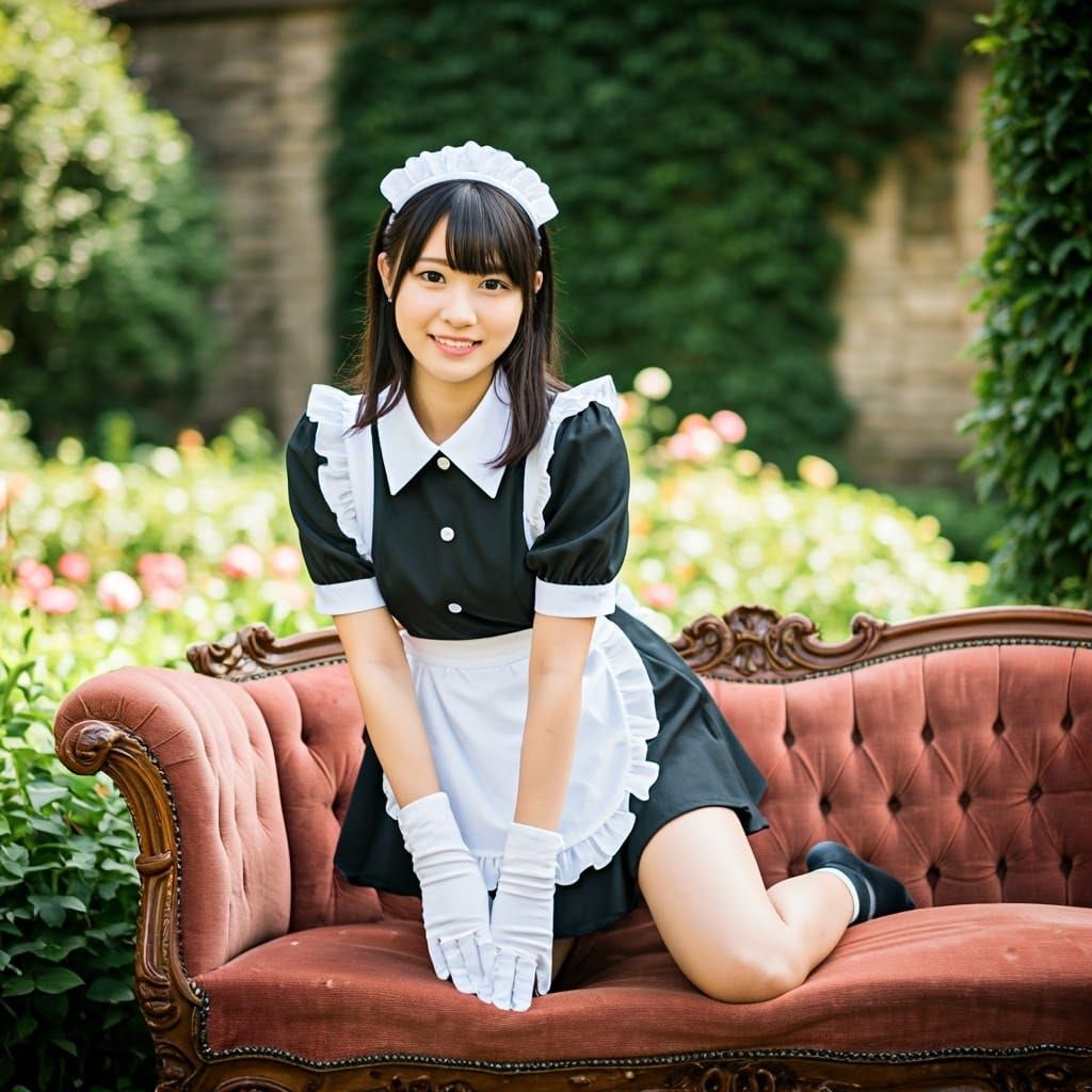 Serene Maid in Medieval Garden