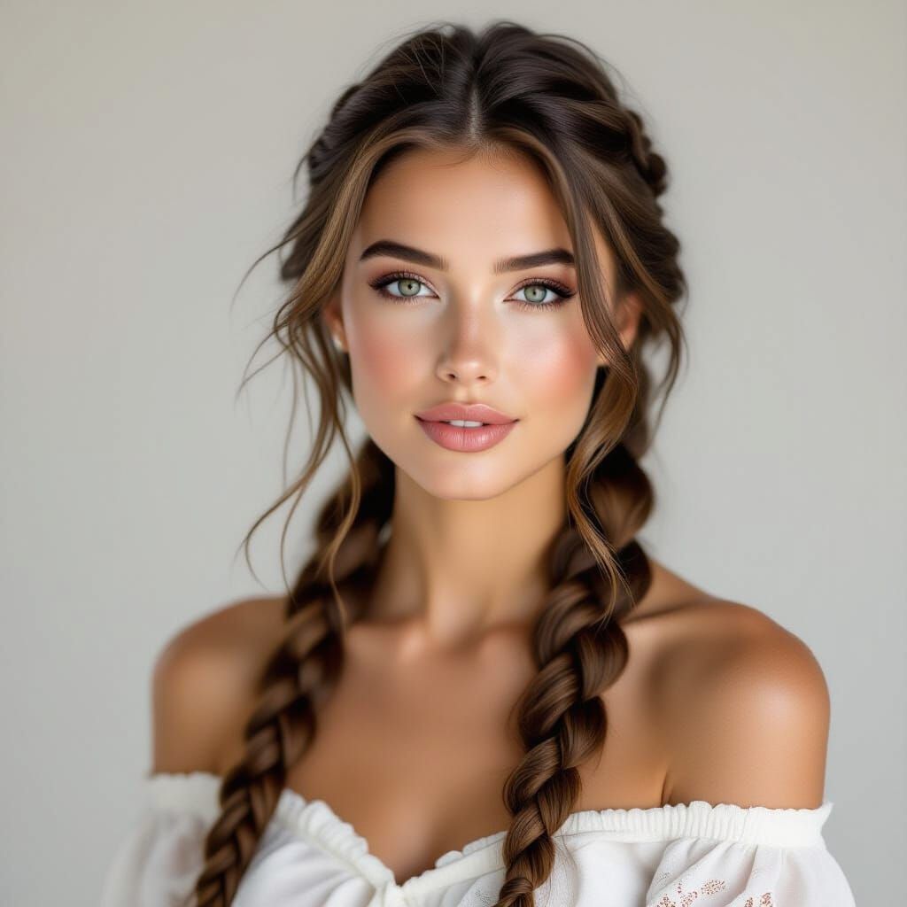 Photorealistic Portrait of Woman with Elegant Plaited Hair