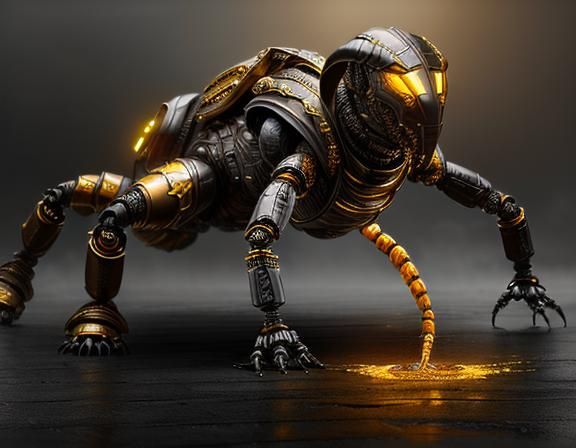 Stunning Gold and Black Epic Robot Scorpion in Cinematic Dig...