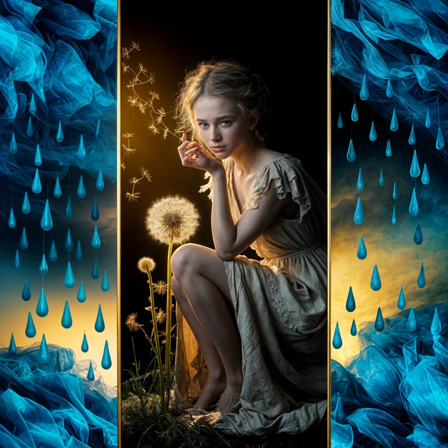 Fairy on Dandelion in Chiaroscuro Style