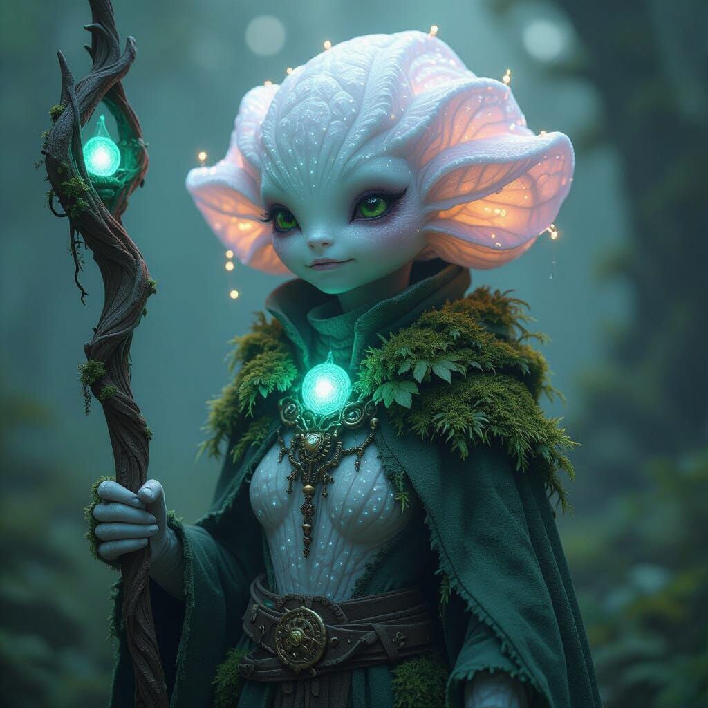 Bioluminescent Fungal Being in Dark Fantasy Style