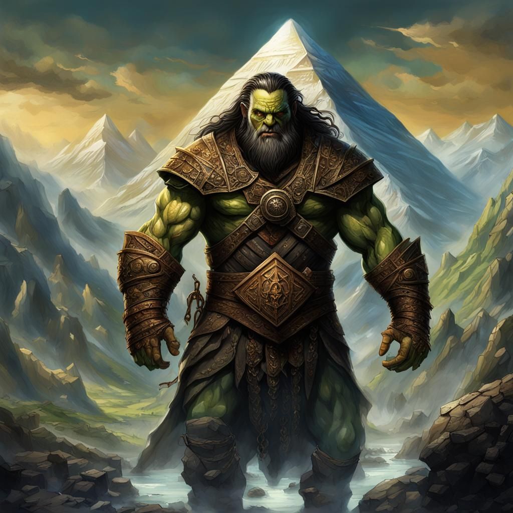 Strong Female Half Orc Dwarf in Golden Armor