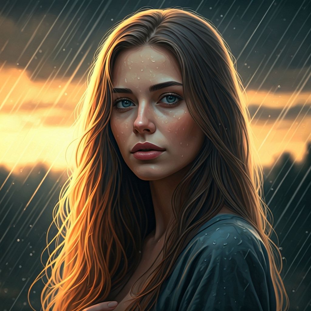 Woman in Ethereal Light Rain