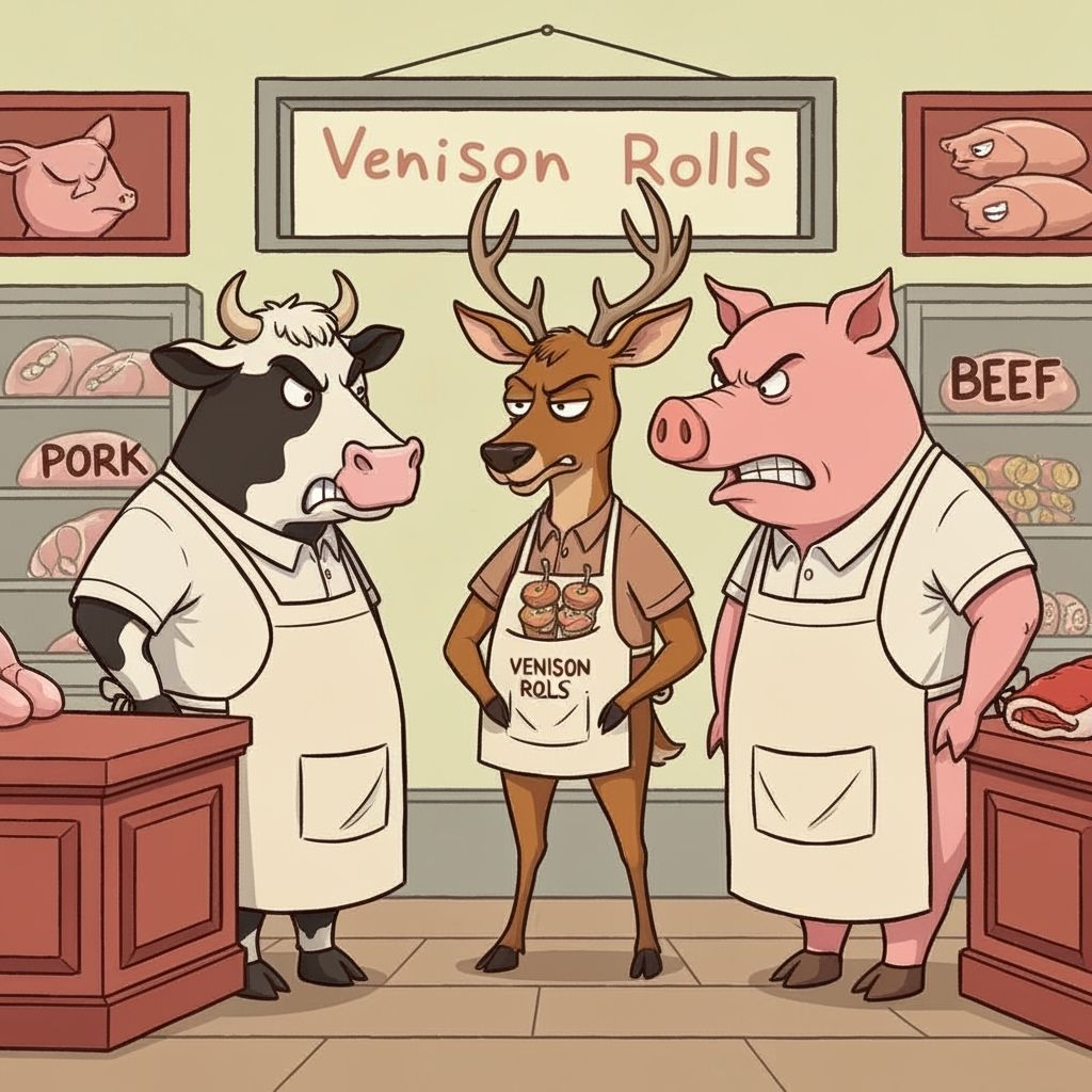 Cartoon Cattle Market Argument in Whimsical Style