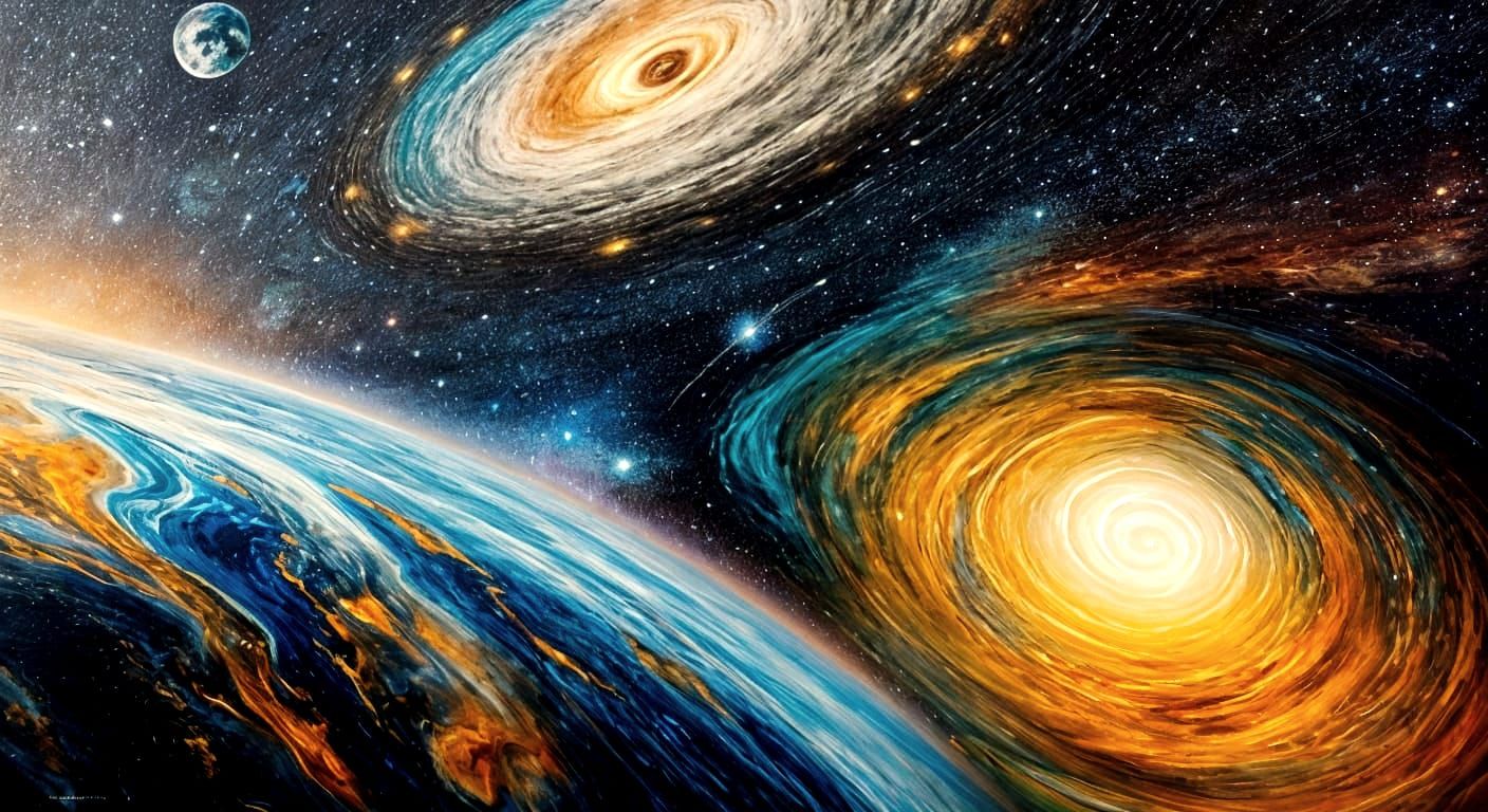 Colossal Planet Swirls with Ominous Hues in Oil Painting Sty...