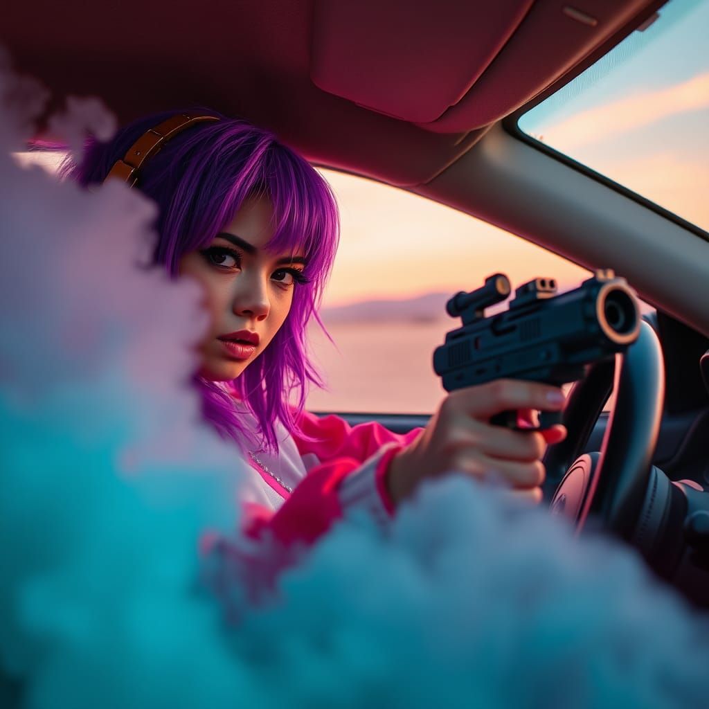 Cyberpunk Cosplay Goddess Speeds Through Fantastical Sunset...