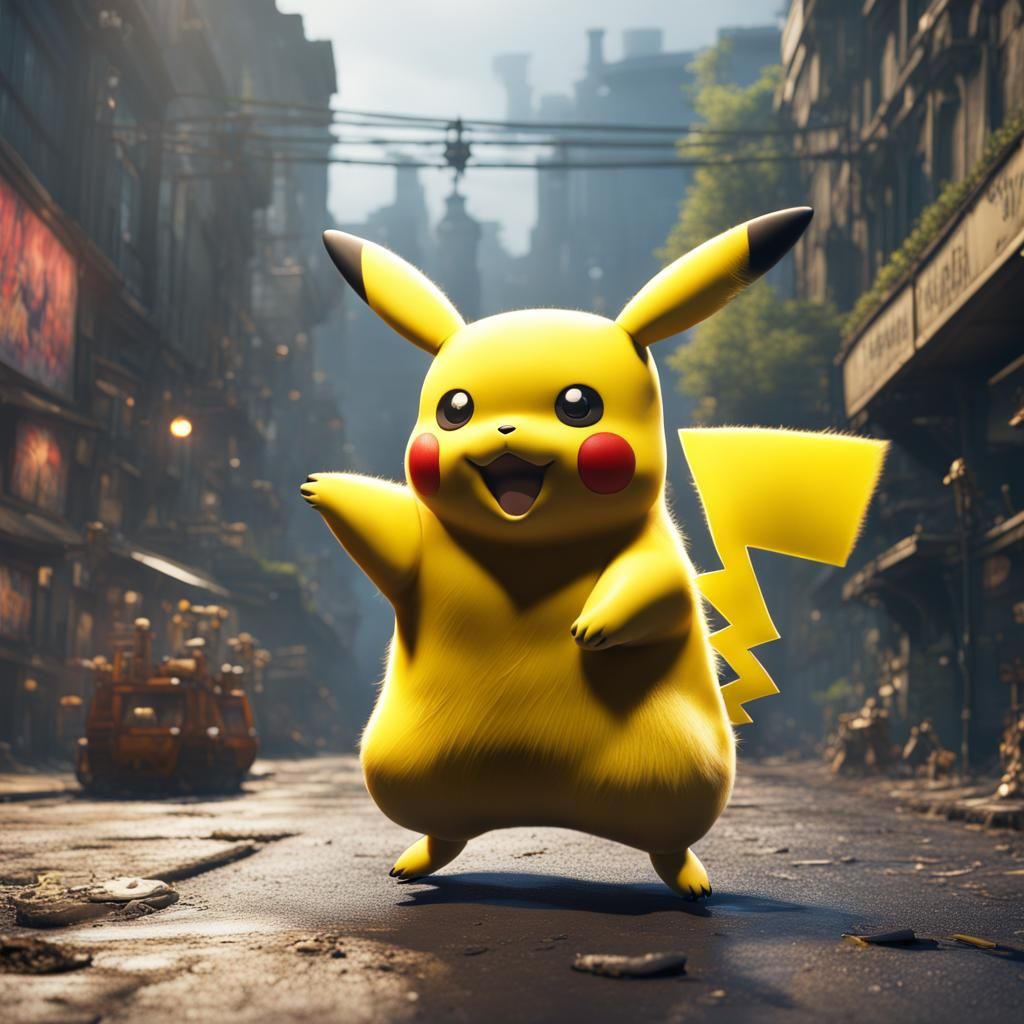 Obese Pikachu Displays Floss Dance Moves in Vibrant Fantasy...