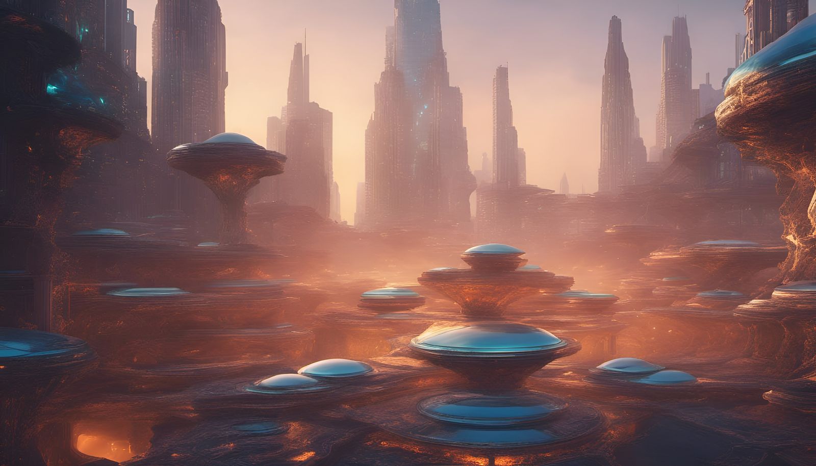 Hyperrealistic Cyberpunk Landscape with Minimalist Geometry