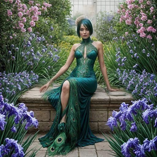 Peacock Tail Display in Iris Garden