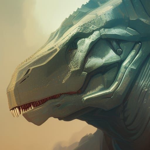 Robotic Dinosaur Human Portrait in Triadic Colors