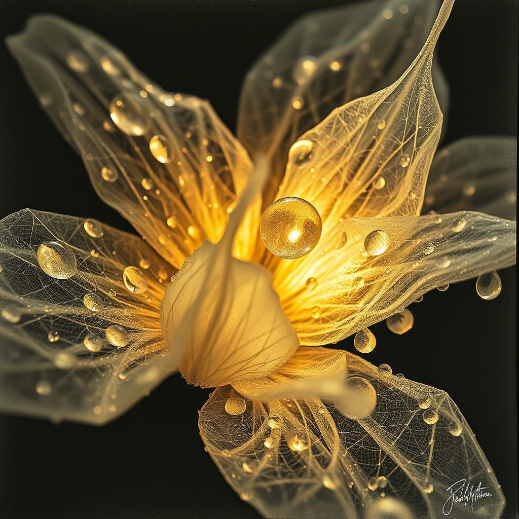 Fantastical Flower Woven From Webs in Morning Light