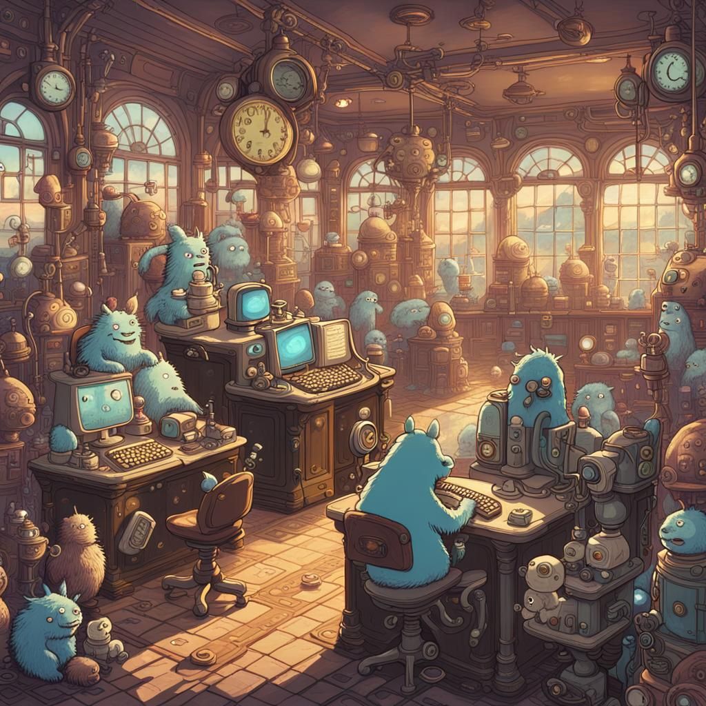 Steampunk Fantasy Telephone Call Center in Whimsical Luxury