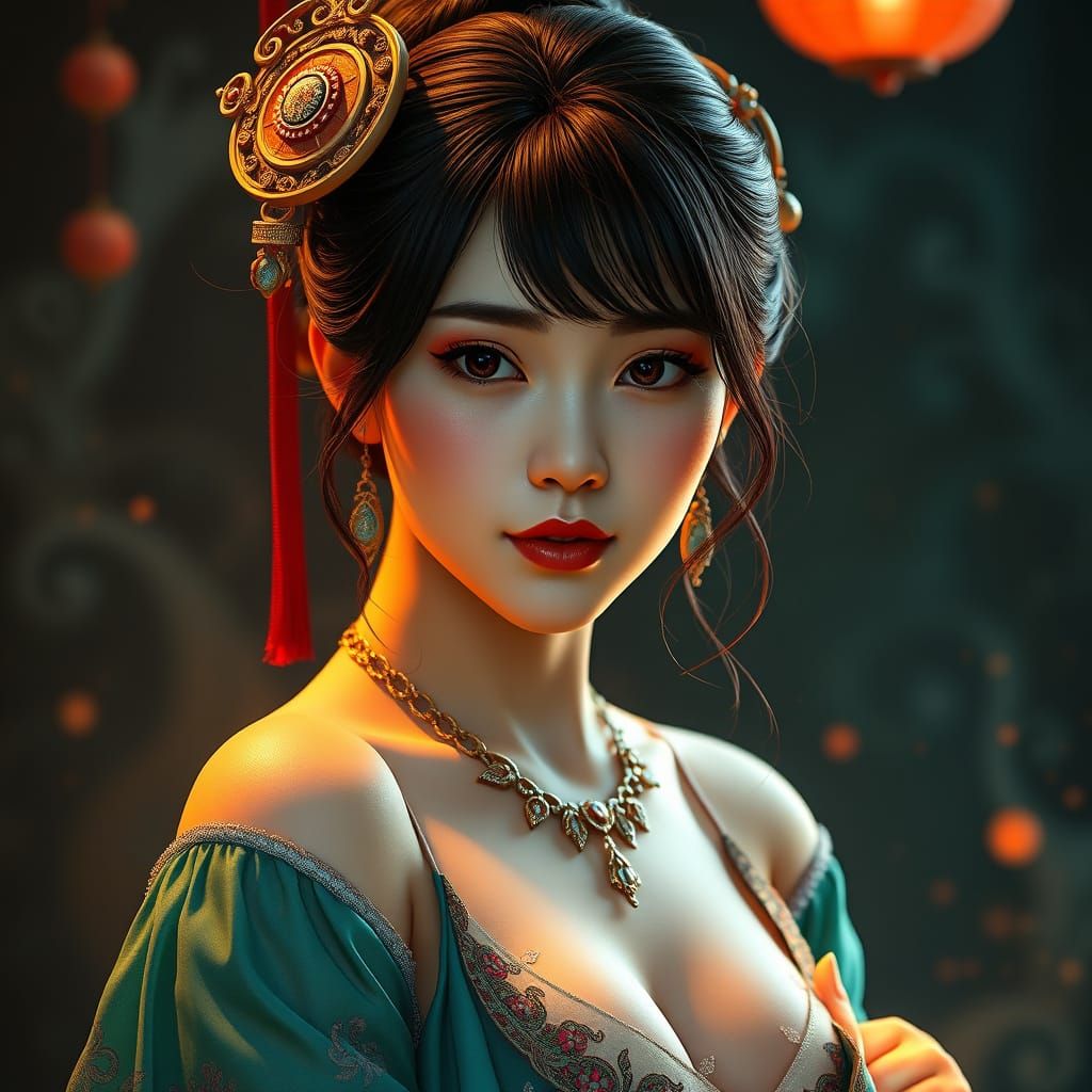 Chinese Girl Portrait with Art Nouveau Flair