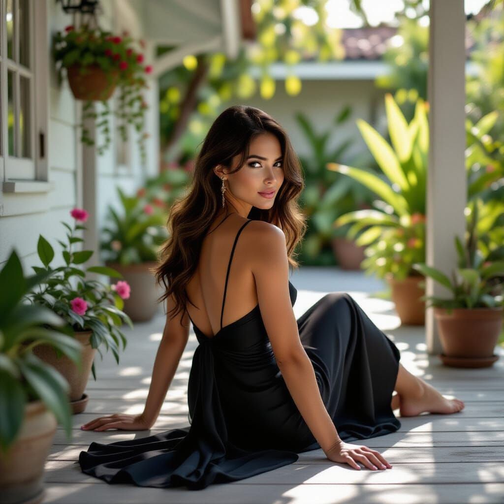 Argentinian Woman in Garden: Candid Intimacy