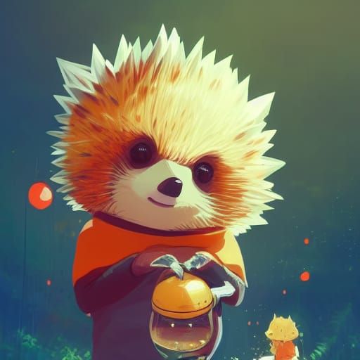 Epic Anime-Style Portrait of Orange-Hued Hedgehog