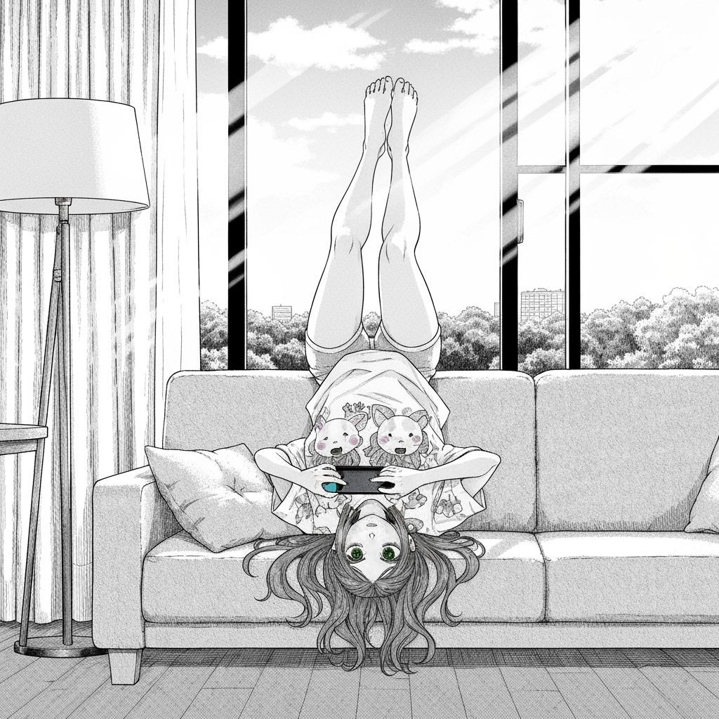 Japanese Woman Plays Nintendo in Manga Style