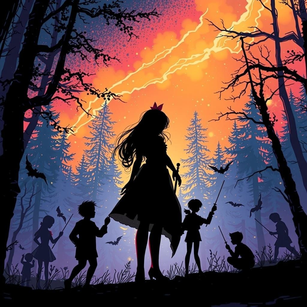 Whimsical Neverland Shadows in Neon Hues