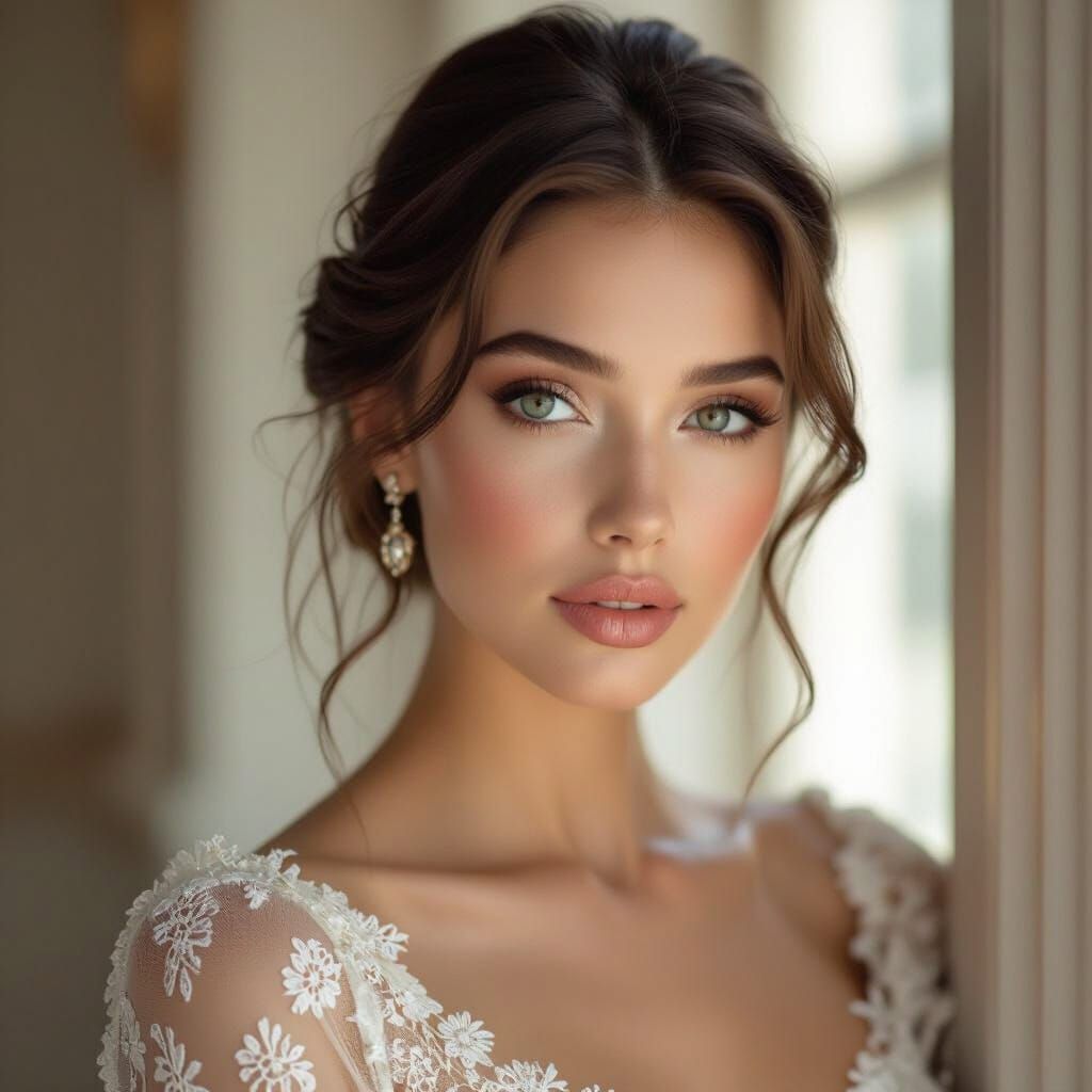 Beautiful Woman Portrait with Perfect Skin, Sharp Focus