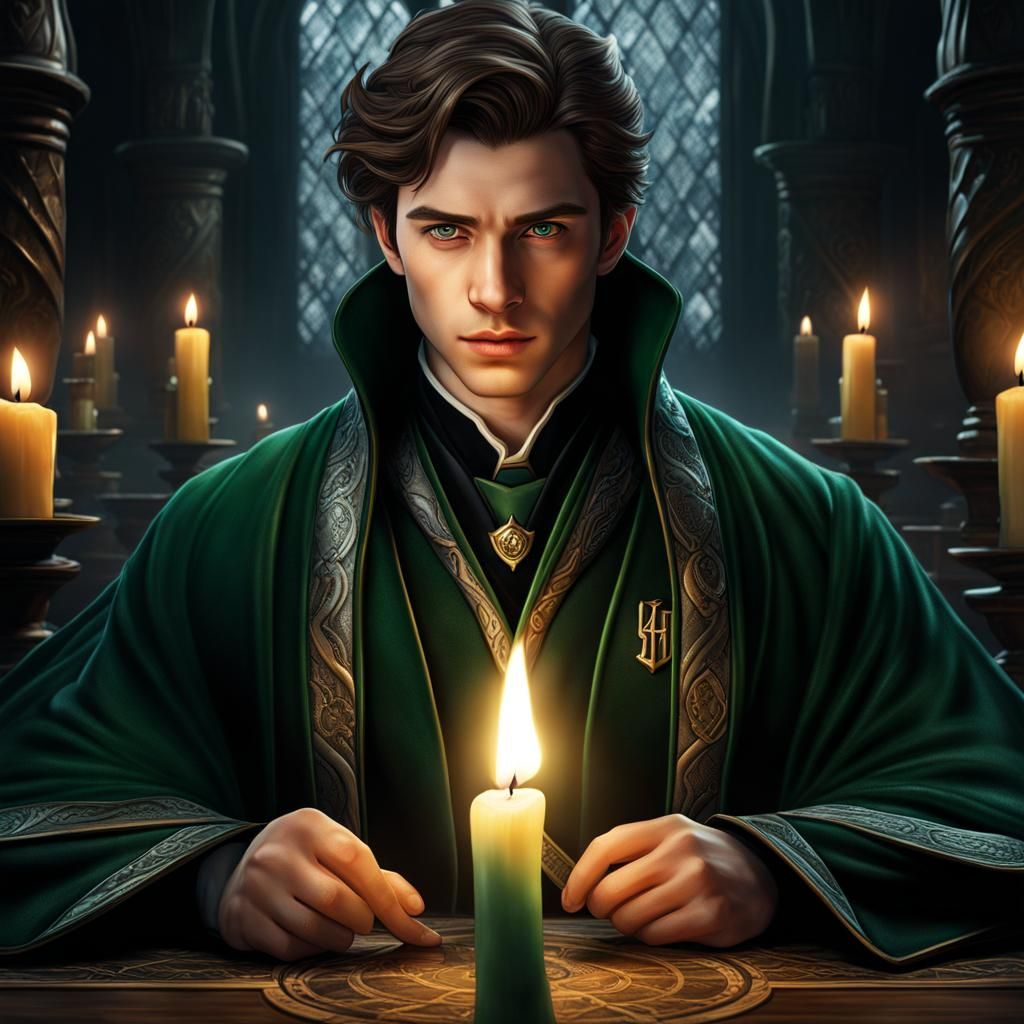 Slytherin Wizard in Hyperrealistic Shadows