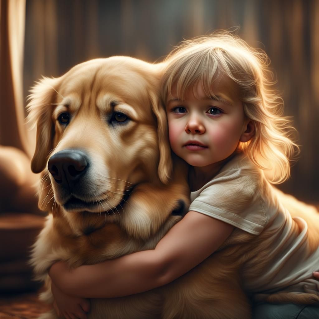 Girl Hugs Golden Retriever in Epic Cinematic Scene