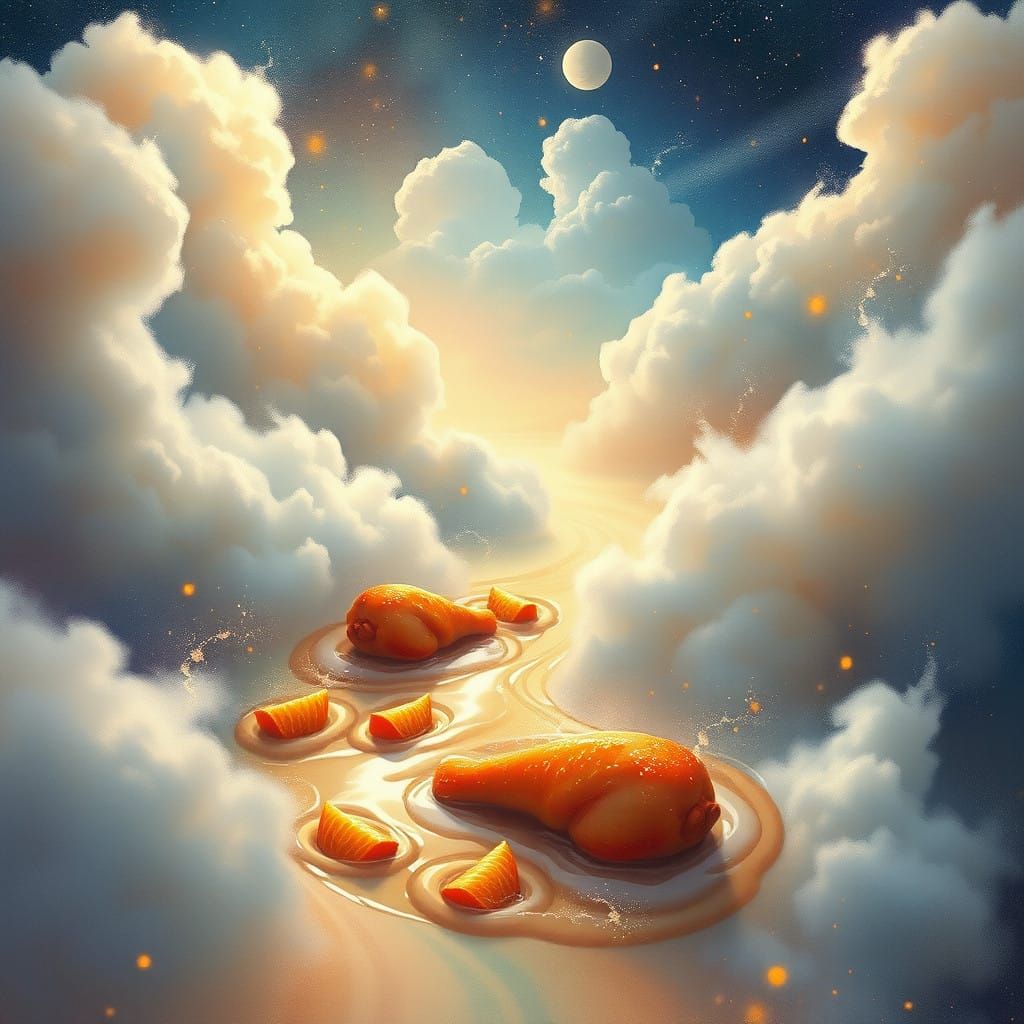 Dreamy Cosmic River of Orange Seasoned Chicken in Space