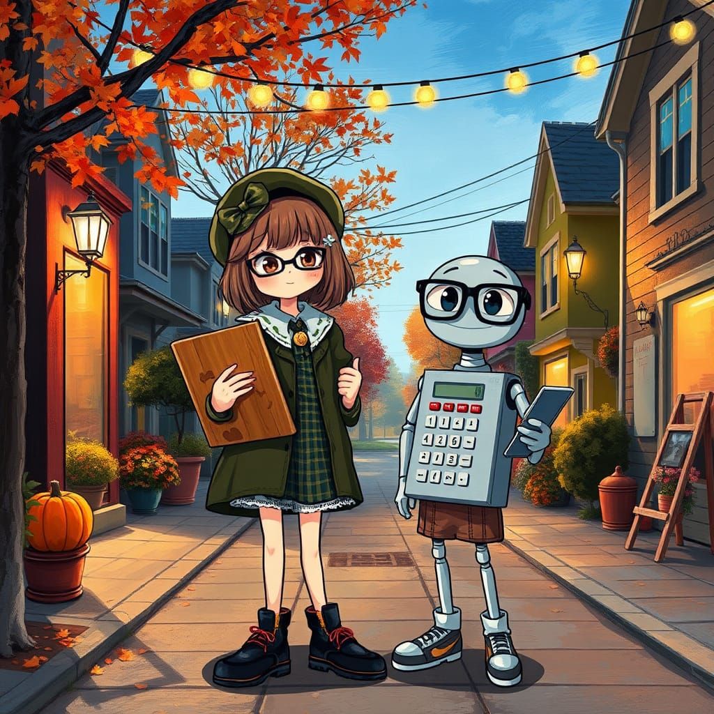 Math Girl and Artist AI Swap Identities in Autumnal Charmer
