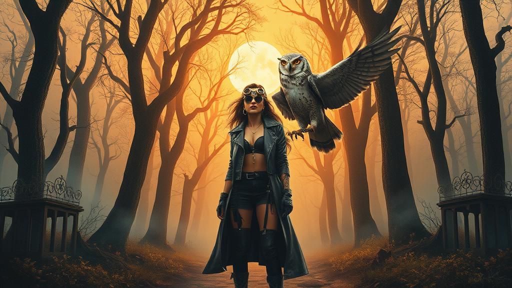 Steampunk Adventurer in Golden Hour Forest