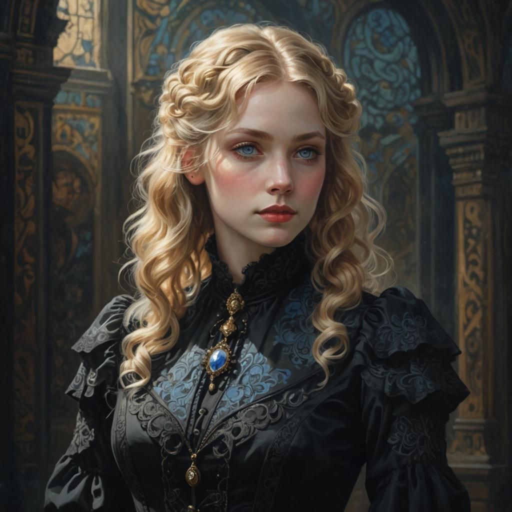 Elegant Victorian Gothic Beauty with Intricate Patterns and...