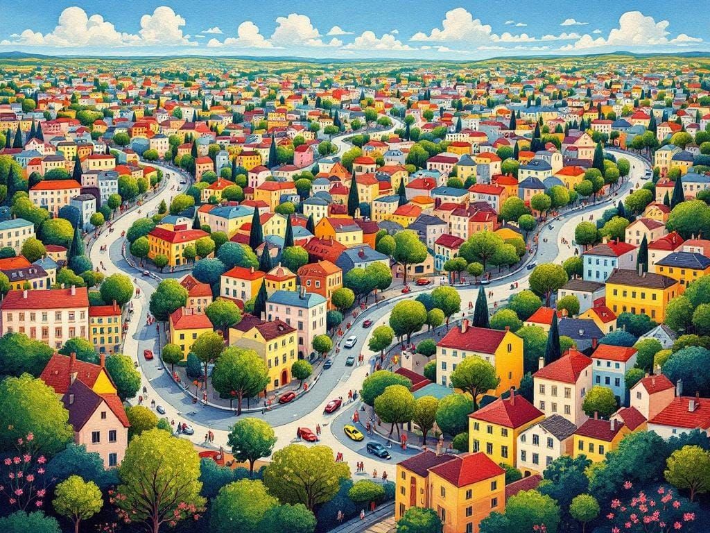 Colorful Cityscape from Above, in Paul Klee Style