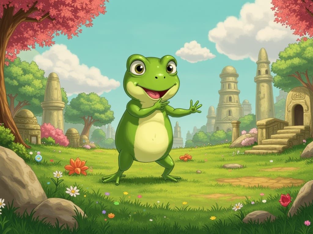 The Adventurous Pepe the Frog in Whimsical Style