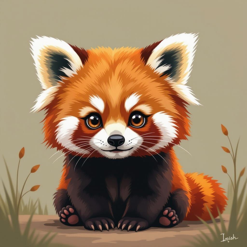 Cute Red Panda in Delicate Digital Art Style